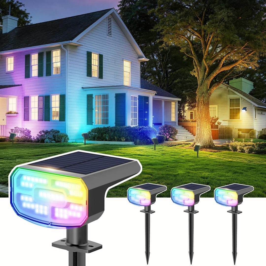 Color Changing Solar Spot Lights Outdoor Waterproof IP65,9 Lighting Modes Multicolor RGB Christmas Spotlight for Porches Yard Gardens Landscape Deconrations-4 Pack