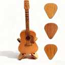 Wooden Music Accessory Case with 3 Guitar Picks, Portable Holder and Storage Box for Plectrums - Thoughtful Gift for Guitar Players