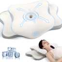 JINXIA Cervical Neck Pillow for Sleeping, Odorless Memory Foam Pillows & Soft Silk Cover, Ergonomic Orthopedic Pillow for Side Back Stomach Sleepers, Neck and Shoulder Pain Relief, White and Gray