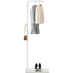 Metal Coat Rack Freestanding, Coat Rack Stand with Heavy-weight Natural Marble Base, 67” Coat Hanger Stand with 3 Hooks for Bedroom, Office, Hallway, Entryway, Living Room (White)