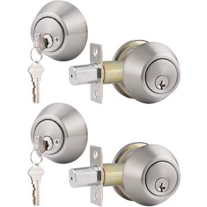 Gobrico Keyed Alike Double Cylinder Deadbolts Door Locks Satin Nickel Keyd Both Sides Door Locksets for Exterior Interior Door 2 Pack