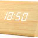 OCT17 Wooden Wood Clock, New Version LED Alarm Digital Desk Clock Adjustable Brightness, Alarm Time, Displays Time Date Temperature - Bamboo