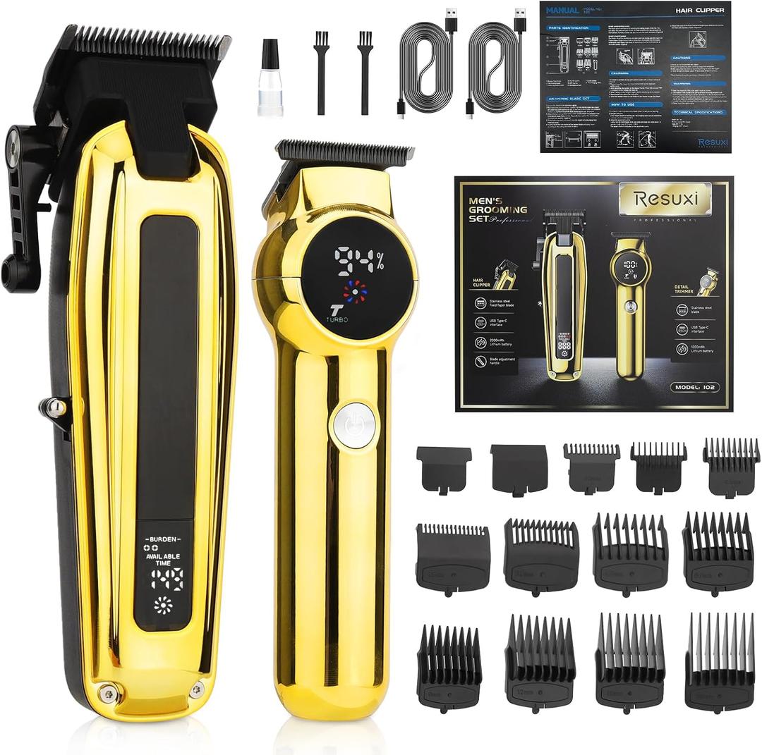 Hair Trimmer for Men, Cordless Hair Clippers and Trimmer Set, Waterproof T-Blade Trimmer,Professional Hair Cutting Kit,Zero Gap Haircutting Set, LCD Display,Suitable for Oil Head, Carving,Bald