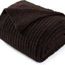 Striped Throw Blanket for Couch 50"X60", Dark Brown Microfiber Knitted Throws 550GSM Super Soft Warm Fuzzy Fluffy Plush Knit Blankets for Bed, Cozy Sofa Chair Living Room Home Decor
