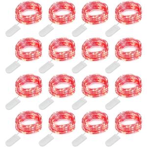 MUMUXI 16 Pack 10 ft Fairy Lights Battery Operated, 30 LED Mini String Lights Waterproof Copper Wire Firefly Starry LEDs for DIY Wedding Party Mason Jars Christmas Decorations, Red