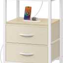 Huuger Nightstand with Charging Station, Side Table with Fabric Drawers, End Table with Open Shelf, Bedside Table with USB Ports and Outlets, Night Stand for Bedroom, White Marple (11.8"D x 15.7"W x 23.6"H (2 Drawers))