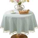 meioro Round Tablecloths Striped Tablecloth Cotton Blend Table Cloth Washable Tabletop Decorative Fabric Table Cover for Kitchen Dinning (Green, Round 60 Inch)