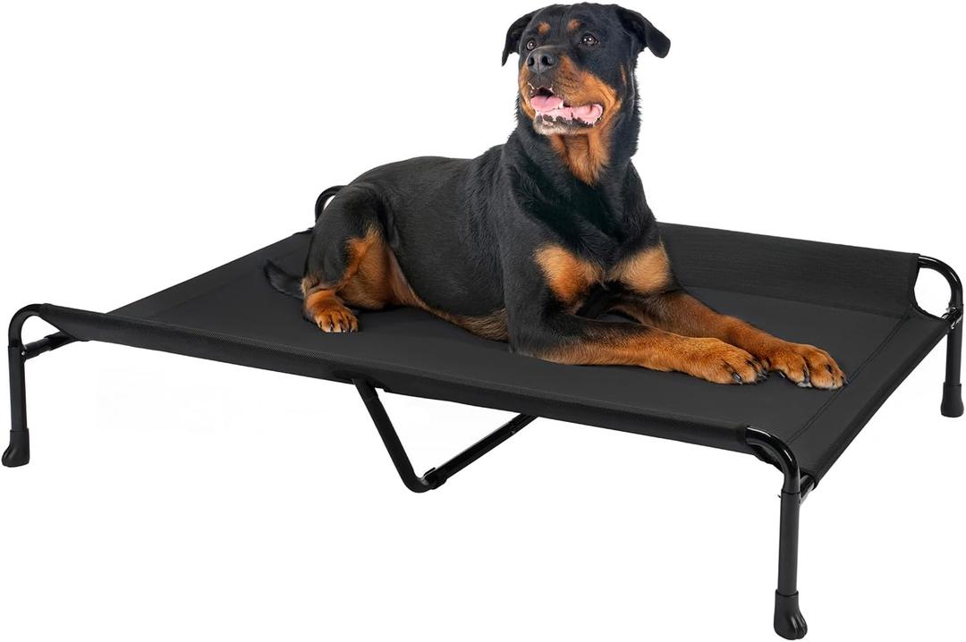 Veehoo Cooling Elevated Dog Bed - Raised for Large Dogs, Outdoor With Guardrail, Upgraded Non-Slip Feet, Breathable Teslin Mesh, Portable Camping Cot, 47 x 29 Inches, Black