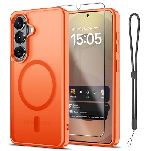 Janmitta Magnetic for Samsung Galaxy S26 Ultra/S25 Ultra Case, with Screen Protector+ Wrist Strap, Compatible with MagSafe, Shockproof Slim Translucent Matte Phone Cover, Orange