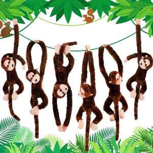 Hungdao 6 Packs Hanging Monkey Stuffed Jungle Animal Toy with Hook and Loop Jungle Party Hanging Decorations for Kids Classroom Birthday Party Decorations (24 Inch)