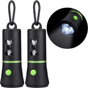 Mudder 2 Pack Dog Poop Bag Dispenser with Built-in LED Flashlight Pet Waste Bag Holder for Leash with Carabiner Clip for Lead Leash 2 Rolls Leak-proof Doggy Waste Bags for Dog Walking
