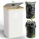 Recycling Bin for Kitchen Indoor Home, Large 100L/ 27 Gallon Recycle Bin with Lid Removeable Reusable Inner Bag Bottle Can Glass Waste Plastice Stickers (White, 27 Gallon)