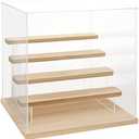 Choowin 5 Tier Clear Acrylic Display Case for Collectibles, Mini Figures, Pop Mart, Labubu, Sonny Angel, Smiski - Assemble Dustproof Acrylic Display Box with Door, Stand (Wood Base Step)