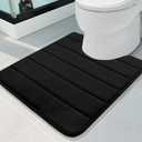Buganda Memory Foam U-Shaped Contour Toilet Rugs, Non Slip Absorbent, Thick Soft Washable Bathroom Mat, Floor Carpet Bath Rugs Mat for Toilet Base (24" x 20", Black)