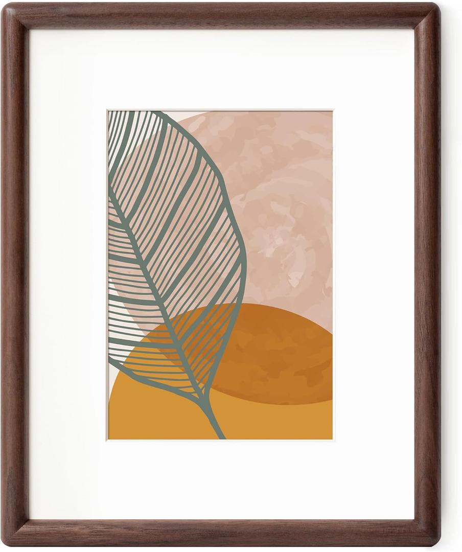 Axeman 8 x 10 Picture Frame - Solid Walnut Frame Matted to 5x7 - Rounded Corner Walnut Photo Frame 8 by 10 with Tempered Glass - Natural Wood Picture Frame with Removable Ivory Mat