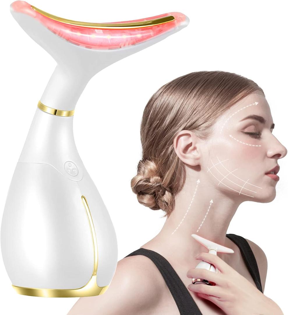 Ms.W 3-in-1 Beauty Massager for Face and Neck, Facial Massager with Heat, Vibration and Led, Electric Face Massager for Skin Improve, Smooth, Firm
