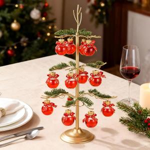Thyle Christmas Cocktail Tree Stand for Drinks 3 Tier Champagne Tower Holder with 12 Bulb Shaped Clear Bottles and Artificial Green Pine Needles Christmas Ornament Tree for Xmas Wedding Party Decor