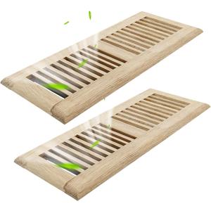 2PC 4x12 Inch White Oak Wood Floor Register Vents Cover - Drop in Register with Damper Wooden Vents Covers for Home Floor Unfinished (White Oak)