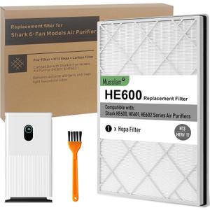 HE601 Filter for Shark Air Purifier 6 Model HE601 HE602, HE6FKPET, HE6FKBAS, HE6FKPRO, 3-Stage Filtration System of H13 True HEPA and Pre-Filter (1P)