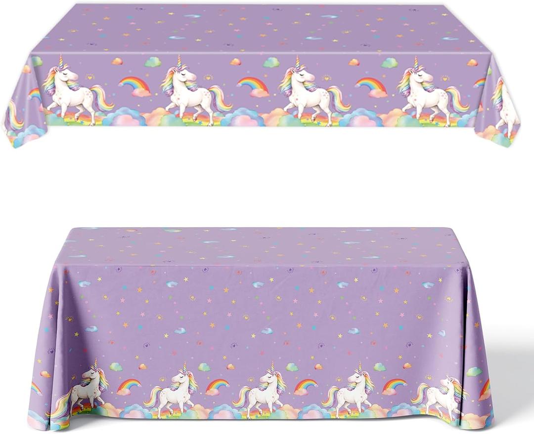 2 x Unicorn Tablecloth, Rainbow Disposable Party Table Cover for Girls Birthday