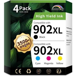 902XL Ink Cartridges Combo Pack Replacement for HP902XL (4-Pack, B/C/M/Y), Color: Black, Cyan, Magenta, Yellow, Size: XL