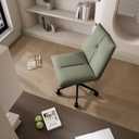 YOUTASTE Desk Chair Armless Office Chair with Wheels, Upholstered Computer Task Chairs with Back, Modern Adjustable Swivel Rolling Vanity Chair for Home Bedroom, Olive Green