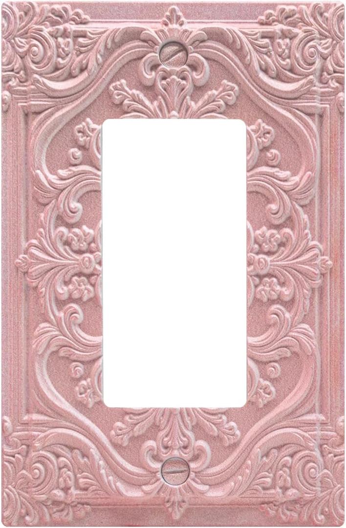 Decorative Outlet Covers Pink 3D Floral Embossed 1 Gang Rocker Light Switch Cover Plate Single Decora Light Switch Covers Wall Plate Faceplate for Bedroom Home Decor