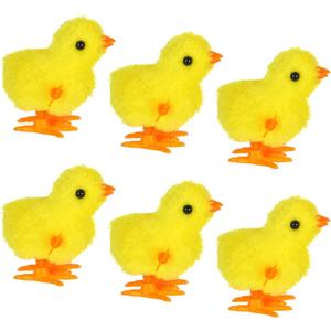 DECYOOL 6PCS Easter Wind Up Chick Clockwork Toy Novel Children Adult Egg Plush Chicken Basket Stuffer Gift Bag Filler Birthday Party Favors
