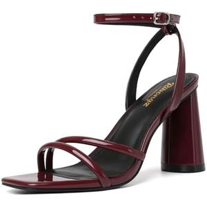 RIBONGZ Block Heels Prom Heeled Sandals for Women Chunky Square Open Toe Strappy High Heels Ankle Strap Wedding Bridal Shoes High Heel Sandals for Party Dress, Size 9