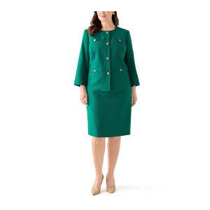  Le Suit Tonal Jewel Neck Jacket & Skirt Emerald 22W