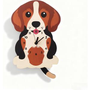 Dog Pendulum Wall Clock,Cute Swing Tail Beagle-styled Wall Clock Decorative for Living Room/Bedroom/Kid's Room/Kitchen,Large Unique Wood Silent wall clock,Gift For Boy,Girl,Friend,Family,Lover