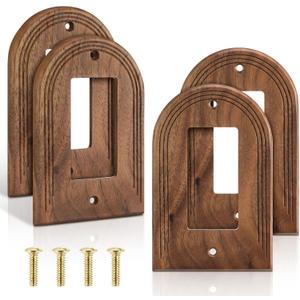 DoubleFill 4 Pcs Walnut Wood Light Switch Cover Brown Outlet Covers Wall Plate Decorative Boho Plug Plate Vintage Rustic Contemporary Interior Room Home Decor (13 * 8.2cm,Arch Single Decorator)