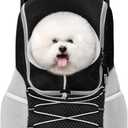 Pawaboo Pet Dog Carrier Backpack, Puppy Dog Travel Front Carrier for Small Medium Dogs Cats, Adjustable Breathable Dog Carrying Backpack with Safety Strips for Hiking, Walking (Black L Up to 14 lbs)