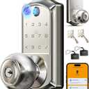 Veise VE018 Smart Knob Handle Lock - Fingerprint, App Control, Keyless Entry for Front Door and Bedroom, Electronic Digital Keypad, Auto Lock, Remote Access Sharing, IP55 Weatherproof, Satin Nickel