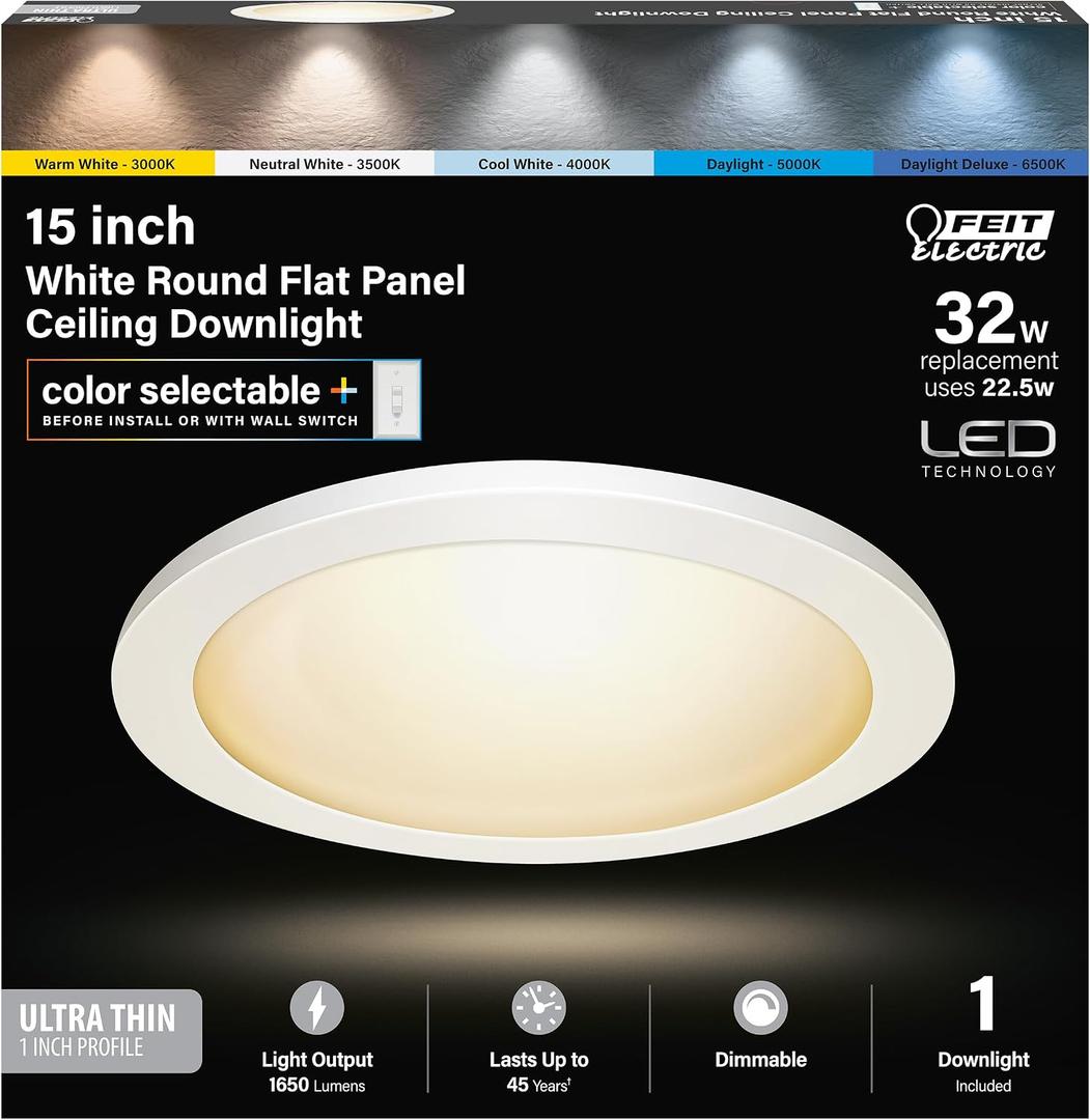 Feit Electric Flush Mount Ceiling Light Slim, Dimmable, 5CCT - 15 in
