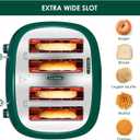 Roter Mond 4 Slice Toaster Retro Stainless Steel with Bagel Defrost Cancel Function, 6 Browning Settings, Extre Wide Slot and Removable Crumb Tray, Green, ST033