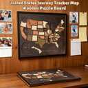 Wooden USA Travel Map Puzzle, United States Journey Tracker Maps Pin Board for Traveling with Elements Sticker, Couple Family Art Home Decor, Daily Travel Tracker Marking Gifts(12 X 10Inch)