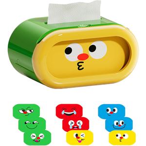 Tissue Box Cover for Children, Adorable Adjustable Expression Tissue Box  Spring Supported Fun for Any Mood (Green)