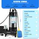 1HP Sewage Grinder Pump Submersible Effluent Pump, Sump Pump 110V 6400GPH with Automatic Float Switch,Stainless steel body and reamer.2'' NPT Discharge for Basement, Sump Basin.