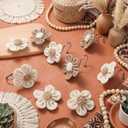 Frienda 12 Pcs Boho Flower Curtain Shower Hooks for Bathroom Cream Khaki Sunflower Curtain Hooks Farmhouse Curtains Hangers Accessories Simple Elegant Home Decorative Neutral Bathroom Decor
