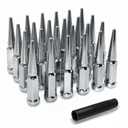 M12X1.5 Chrome Silver Wheel Spike Lug Nuts, 24 PCS Lug Nut Wheel Accessories with 1 Socket Key, Thread Spiked 4.4" Long Closed End Nuts Compatible with Camry Accord Impala