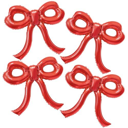 YTHETM 4 Pcs Red Bow Balloons Bow Party Decorations for Girl Women Red Bow Birthday Decorations Giant Foil Balloon for Baby Shower Engagement Wedding Christmas Decor Bachelorette Party Supplies