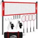 Backyard Badminton Set: Portable Outdoor Net with 4 Performance Rackets, 3 Shuttlecocks & Boundary Line - Complete Heavy-Duty Set for Family Lawn, Grass & Beach Games, 20x2.5FT