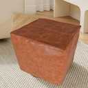 Faux Leather Pouf Cover,Unstuffed Pouf Ottoman Square,17.7x17.7x17.7 Mid-Century Moroccan Large Floor Storage Foot Rest Bean Bag for Living Room Bedroom,Brown