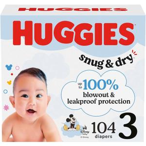 Huggies Size 3 Diapers, Snug & Dry Baby Diapers, Size 3 (16-28 lbs), 104 Count, Packaging May Vary