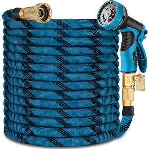 50ft Garden Hose - 2026 Ultra Lightweight Water Hoses w/10 Function Spray Nozzle and 3/4" Brass Fittings- Durable, & Flexible Water Pipe for Yard, Lawn, Outdoor & Gardening(Blue Black)