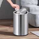 Mbillion Small Trash Can with Swing Lid 2.4 Gallons/9 Liter, Mini Trash Can with lid, Stainless Steel Cylindrical Garbage Can for Home and Office, for Ground and Desktop(Brushed Silver)