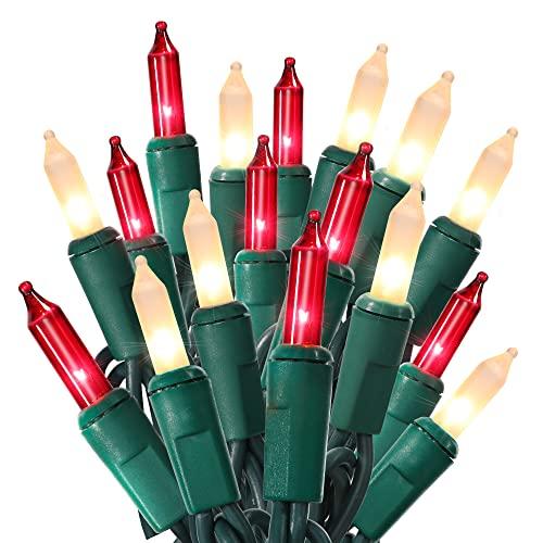 ODEETRONIC Red & White Christmas Lights, 21.63ft 100 Count Incandescent Green Wire Christmas String Lights, Connectable UL Certified Xmas Fairy Tree Light, Outdoor/Indoor Mini Light for Wedding Party