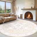 BESTSWEETIE 8ft Area Rugs for Living Room Washable Non Slip Carpet Low Pile Soft Vintage Print Pattern Rug for Bedroom Dining Room Kitchen Entryway Indoor-Cream/Light Yellow/Brown/Blue/Red/Pink