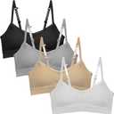 Popular Girls Padded Training Bra Pack Crop Cami Training Bras for Girls. Seamless Bra Design with Removable Padding (Large, Nude, White, Black and Gray)